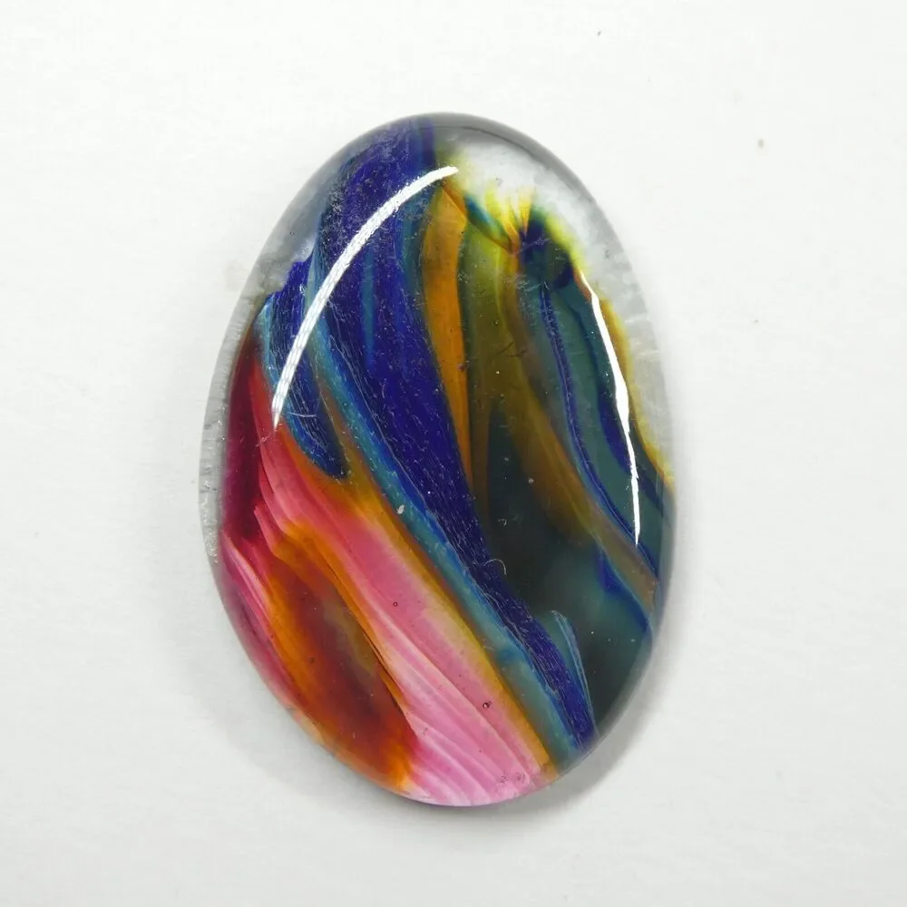 2 Swirled Glass Cabochons Colorful Rainbow Green Pink